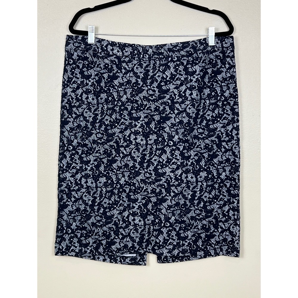 Michael Michael Kors Navy White Lace Jacquard Pencil Skirt XL Gold Zipper XL